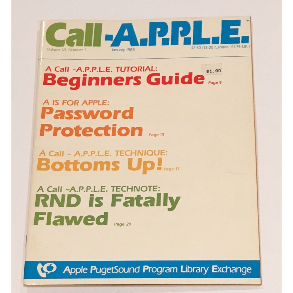 Vintage Call Apple Magazine January 1983 Volume VI Number 1 Apple II 80s